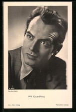 Schauspieler Will Quadflieg im Portrait zur Seite blickend, Ansichtskarte 