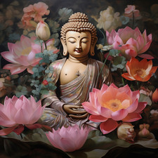 Wandbild Buddha Lotusblumen