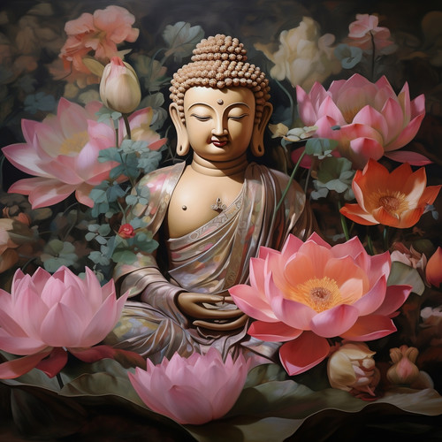 Wandbild buddha lotusblumen - buddha,
