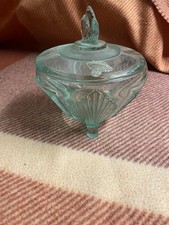 Pressglas,Grün, Zuckerdose,Süßigkeiten Dose,Retro,Vintage,gebraucht,Lös Kristall