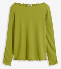 Langarmshirt mit Raffung Gr. 52/54 Moos Damen-Langarm-Shirt Bluse Tunika Neu*