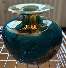 Dekorative Mdina Glasvase der 70er Jahre in Meer- und Erdfarben