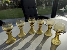 6  Weingläser  Römer Weinlaub Beerennuppen gelb hohler Trompetenfuß  antik  #5