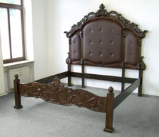 Exklusives Doppelbett B200 x L200 Kronenbett Kopfteil Polster Braun Rokoko-Stil 