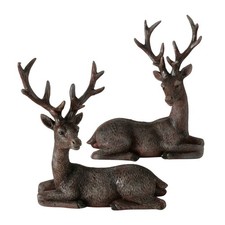 Hirsch Deko Figur 2er Set sitzend Kunstharz Dunkelbraun, Rotbraun, Grau