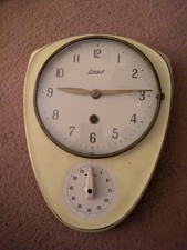 50er Küchenuhr Exact  Retro Midcentury Design Uhr 60s Wanduhr Space Age hellgelb