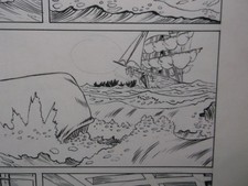 Comic Originalzeichnung MOBY DICK (Bastei Verlag) Rette sich wer kann!!!