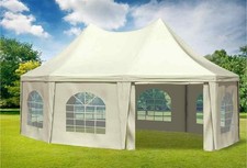 Gartenpavillon 6x4,6m Polyester, Beige Pagode Partyzelt Fenster Eventzelt