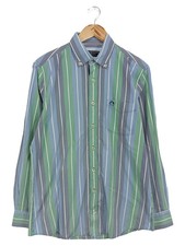 CLAUDIO CAMPIONE Business Hemd Herren M 50 Blau Grün Gestreift Baumwolle Langarm