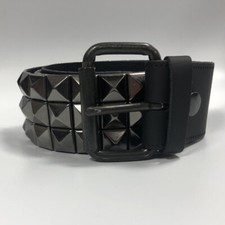 Nietengürtel - Gürtel mit schwarzen Pyramidennieten - 3-Reihig -B021b- Echtleder