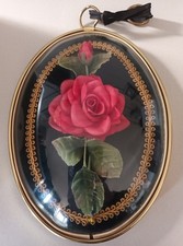 Vintage Rundbild Nostalgie Bild Aufhänger gewölbt Dekoration Blumenbild Rot Rose