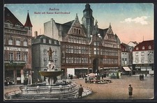 Aachen, Markt mit Kaiser Karl-Denkmal und Marktstand, Ansichtskarte 