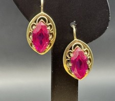 585 Gold Ohrringe UdSSR Vintage Rubine Navette Rot Rubinrot Brisur 14k Sowjet