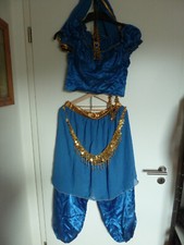 für Karneval: edles blaues HAREMSDAMEN-KOSTÜM mit viel Gold Bauchtanz Orient NEU