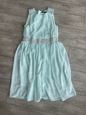 Kleid Türkis Mint Mädchen Pailletten Silber Gr. 146 Festkleid