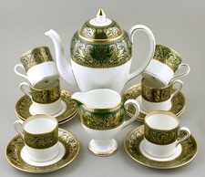 WEDGWOOD PORZELLAN FLORENTINE ARRAS GRÜN KAFFEE SET FÜR 6 - TASSEN KANNE KANNE TOP!