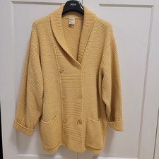 Kasha De RODIER V Ausschnitt Wolljacke L Kragen Cardigan Strick Senfgelb Vtg