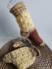 Damensocken 38/40 Handarbeit/Unikat Muster braun/gelb/multicolor -Neu!!
