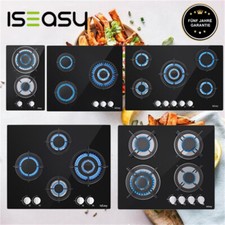 Glas Gaskochfeld Autark 2/3/4/5 Flammig Einbau Glasherd Erdgas/Propangas Schwarz