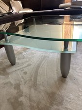 BRC1021 Couchtisch Klarglas 90x90x42cm Rollen Klarglas-Ablage Edelstahlstollen