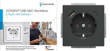 Busch-Jaeger SCHUKO USB Steckdose 20 EUCB2USBAC-81 Ladesteckdose anthrazit