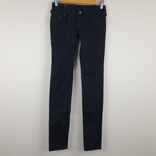 True Religion Julie Jeans Damen W26 L34 Schwarz Slim Skinny Stretch Made In USA