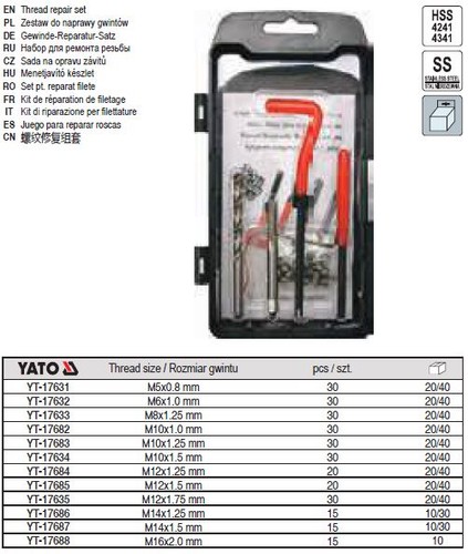 Yato gewinde reparatursatz - gewinde,