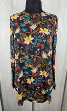H&M Bluse Tunica langarm Gr.38 schwarz Blumen Print Chiffon Party Büro wie NEU