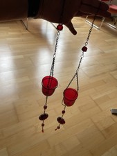 2 x nette Hänge  Lichter rote Schalen  Metall Kette Haken z.hängen Länge je 77c