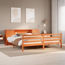 Bett massiv Kiefernholz braun Bücherregal Kopfteil Doppelbett 200x200cm Gestell UK