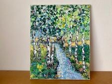 Birch Trees River Impasto Oil