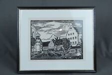 Christian Huber Dachauer Maler Holzschnitt Rathaus Dachau gerahmt signiert