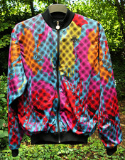 Knallbunte Bomberjacke von Descente_Glanzstoff + schwarzer Fleece_XL_Polyester_