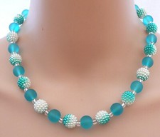 Trendy Halskette Kette Perlen  Beeren Polaris Petrol  028i