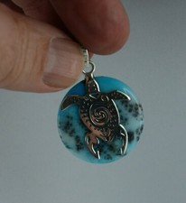Dendrite Opal Anhänger  Schildkröte  925 Sterling Silber