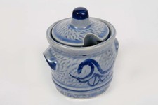 Keramiktöpfchen Schmalztopf Senf Marmelade Steingut blaugrau vintage 50/60er