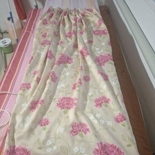 Vintage Retro Lined Curtains Long 45  x 144  beige pinke Blumen Schneiderarbeit