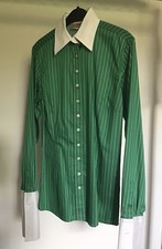 Umani Bluse Gr. X - DE Gr. 35 - Grün/Weiß gestreift - Manschettenbluse - TOP !!!