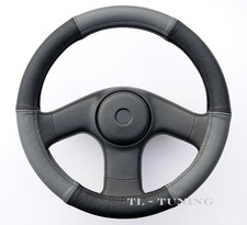 Lenkradbezug Echtes Leder GRAU-SCHWARZ Lenkradhülle, Lenkradschoner / Ø 37 - 39