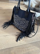 Pinko Damen Tasche dunkelblau-schwarz mit Fransen Umhängetasche Crossbody Bag