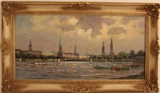 Gemälde Malerei Signiert Ölgemälde Hamburg Alster Boote Innenalster
