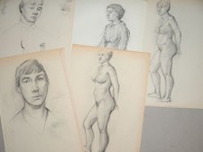 Weiblicher Akt Portrait II Nachlass Peter Lorenz 6 Kohle-Zeichnungen Frauen 1980