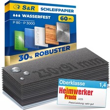 S&R Wasserfestes Schleifpapier für TROCKEN- und NASSPOLITUR, Set 60 Stk.: 