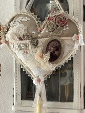 Türkranz Herz Stoff Rosen Spitze Perle  Shabby Chic ,Vintage, Landhausstil