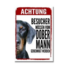 Dobermann Unkupiert 2 Genehmigung Dog Schild Spruch Türschild Hundeschild Warnsc