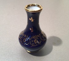 Kobalt Blau Blumenvase Gold Dekor Goldrand Vintage Deko Limoges Castle France