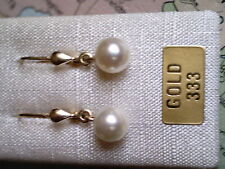 Perlenohrhänger kurz Gold 333 Zuchtperle 7 mm, Ohrhänger mit Z-Perlen Gold 333