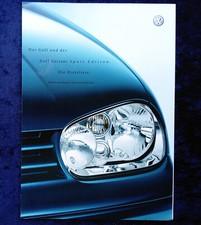 VW Golf 4, Golf Variant Sport Edition, Preisliste Modelljahr 2002 v. 02.07.2001 