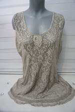 Tredy Shirt Tunika Top Gr. 44  Baumwolle Häkel Spitze Beige  Blume
