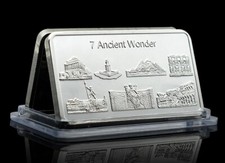 1 UNZE / BARREN - DIE 7 WELTWUNDER - MEDAILLE - SILBER AUFLAGE - SELTEN